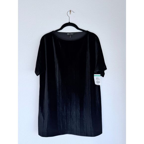 NWT ST JOHN Crushed Velvet Ribbed Short Dolman Sleeve Top in Black Size XS - Picture 5 of 12